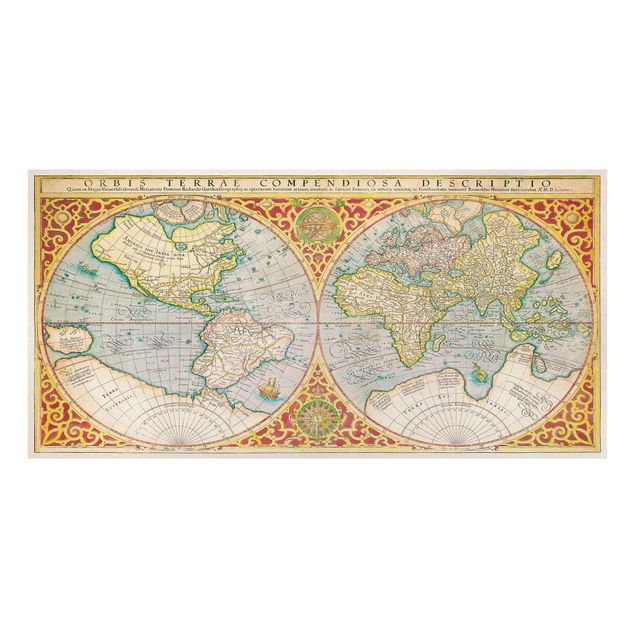 Kolorowe obrazy Historyczna mapa świata Orbis Terrare Compendiosa Descriptio