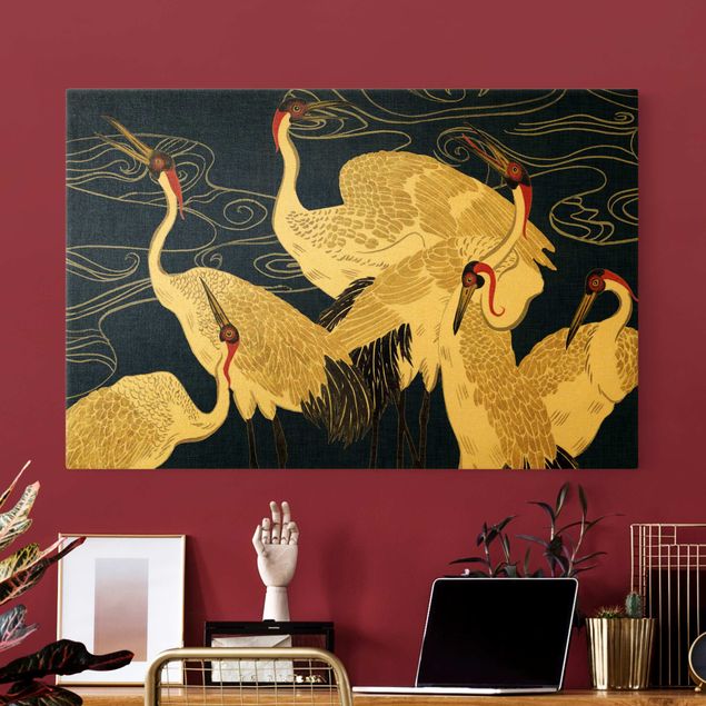 Zwierzęta obrazy Żurawie o złotych piórach II