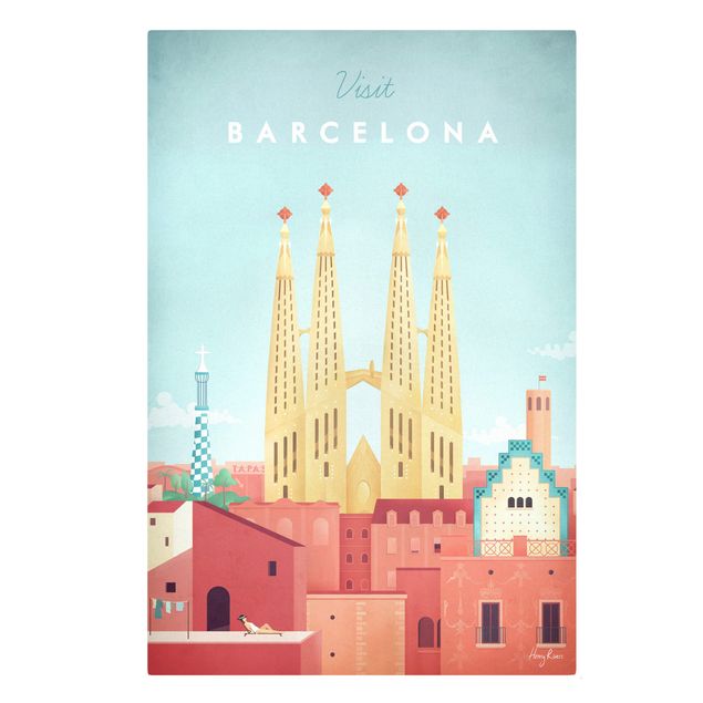 Czerwony obraz Plakat podróżniczy - Barcelona