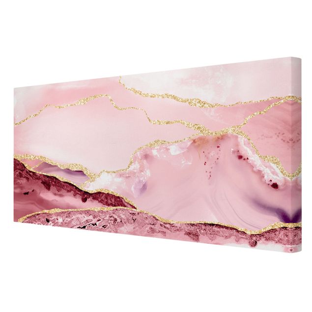 Obrazy na płótnie abstrakcja Abstrakcyjne góry w kolorze różowym ze złotymi liniami