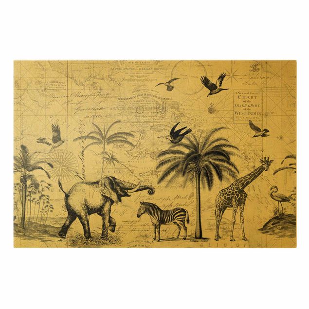 Obrazy żyrafa Kolaż w stylu vintage - egzotyczna mapa