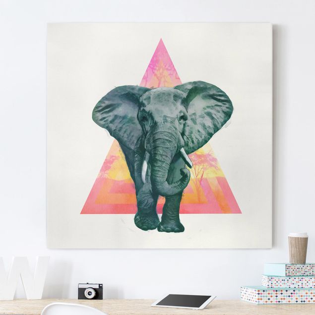 Artystyczne obrazy Ilustracja przedstawiająca słonia na tle trójkątnego obrazu
