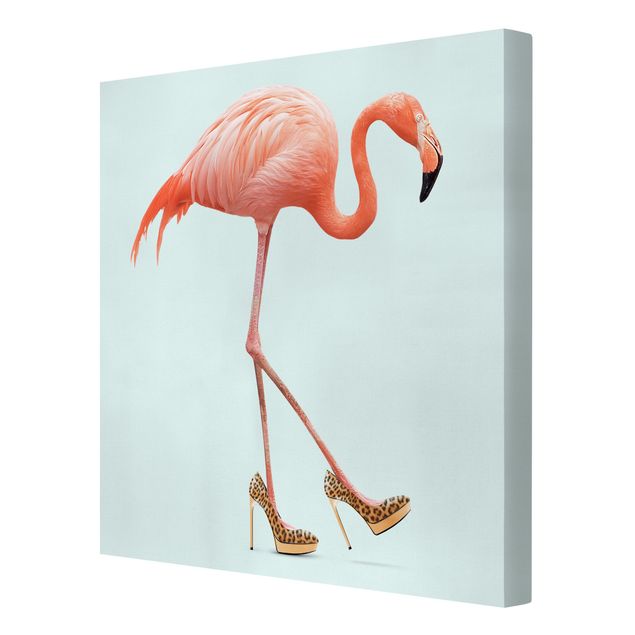 Obraz pomarańczowy Flamingo na wysokich obcasach