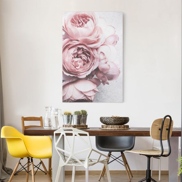 Obrazy na płótnie róże Kwiaty różowej piwonii Shabby Pastel