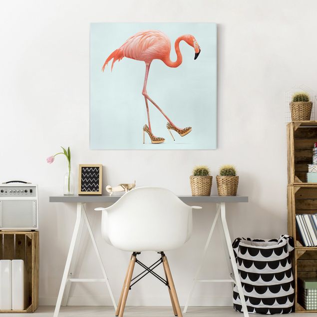 Nowoczesne obrazy Flamingo na wysokich obcasach