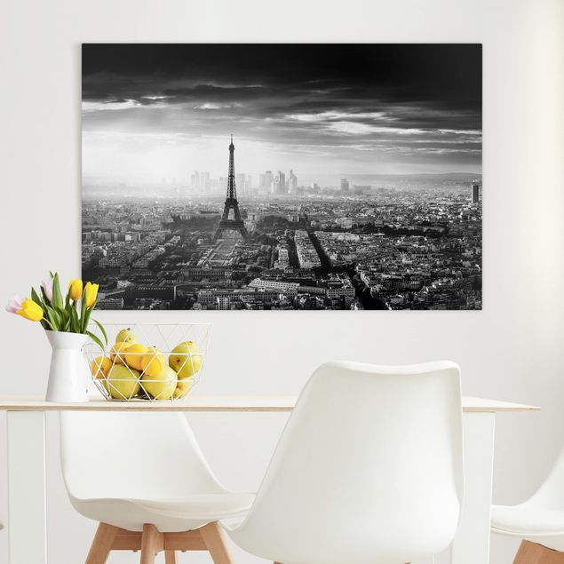 Obrazy do salonu Wieża Eiffla z góry, czarno-biała