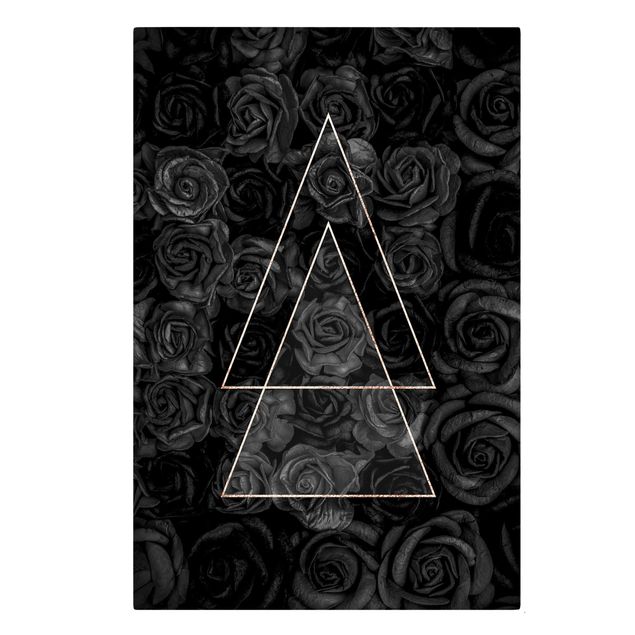 Obraz czarny Czarne róże ze złotymi trójkątami