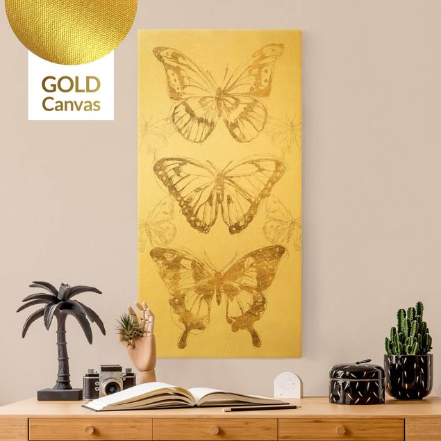 Obrazy do salonu Kompozycja z motyli w złocie II