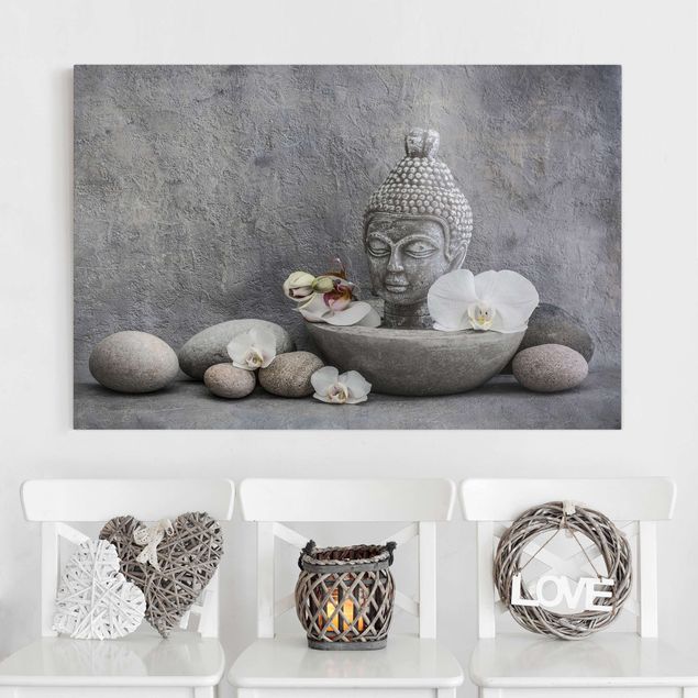 Obrazy do salonu Budda Zen, orchidee i kamienie