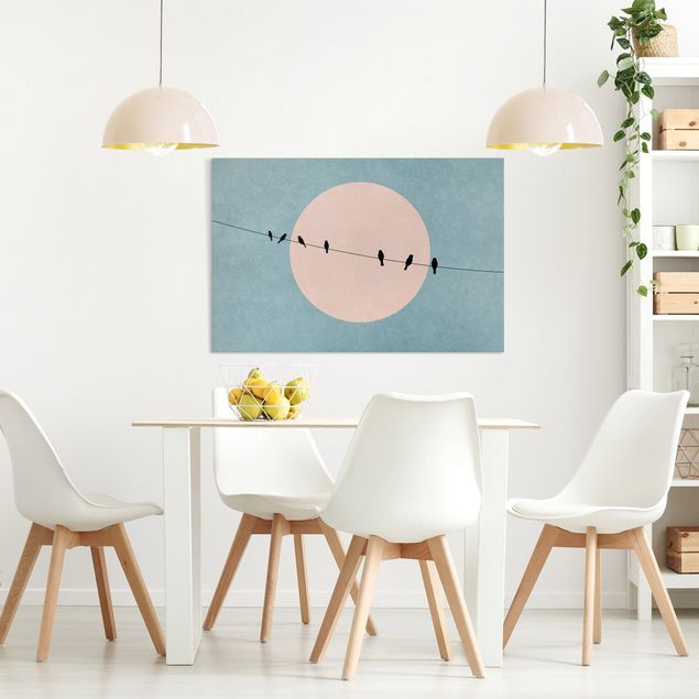 Obrazy do salonu nowoczesne Ptaki na tle różowego słońca I