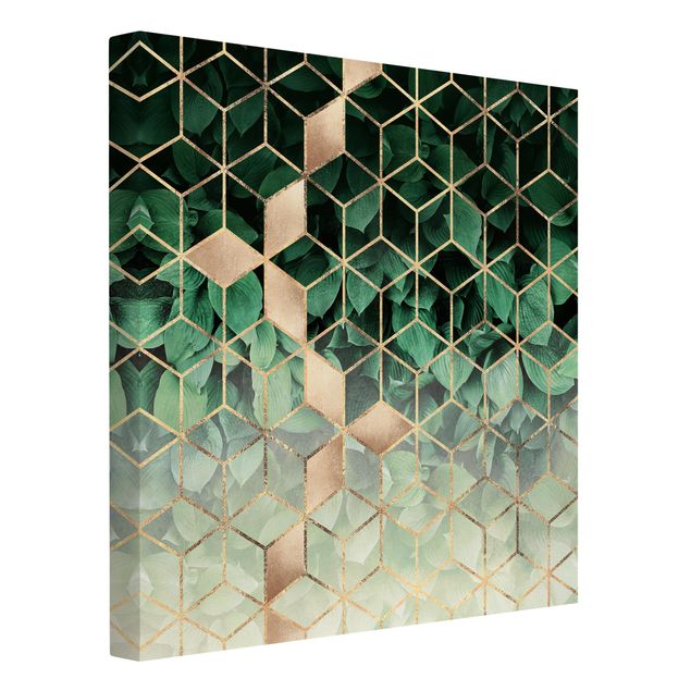 Obrazy nowoczesny Zielone liście złota geometria
