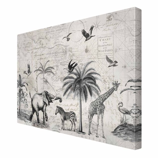 Żyrafa obraz Kolaż w stylu vintage - egzotyczna mapa