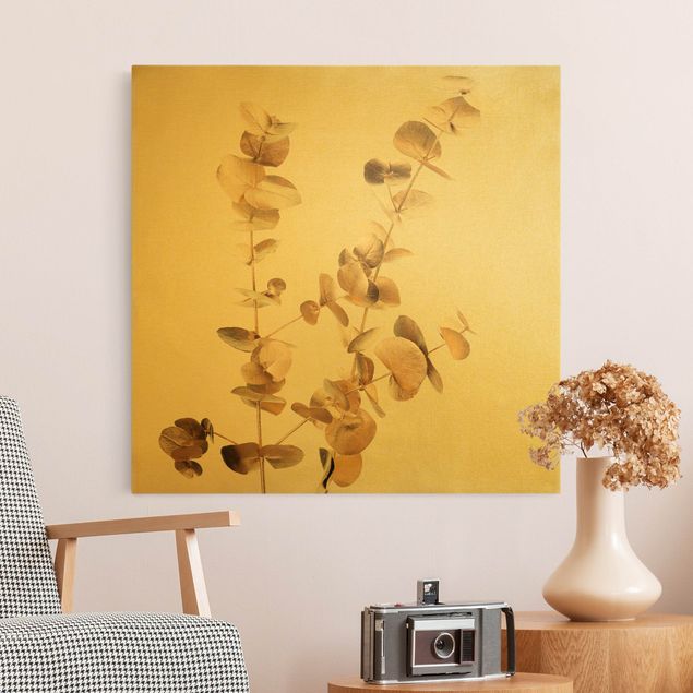 Nowoczesne obrazy do salonu Gałązki eukaliptusa złocistego