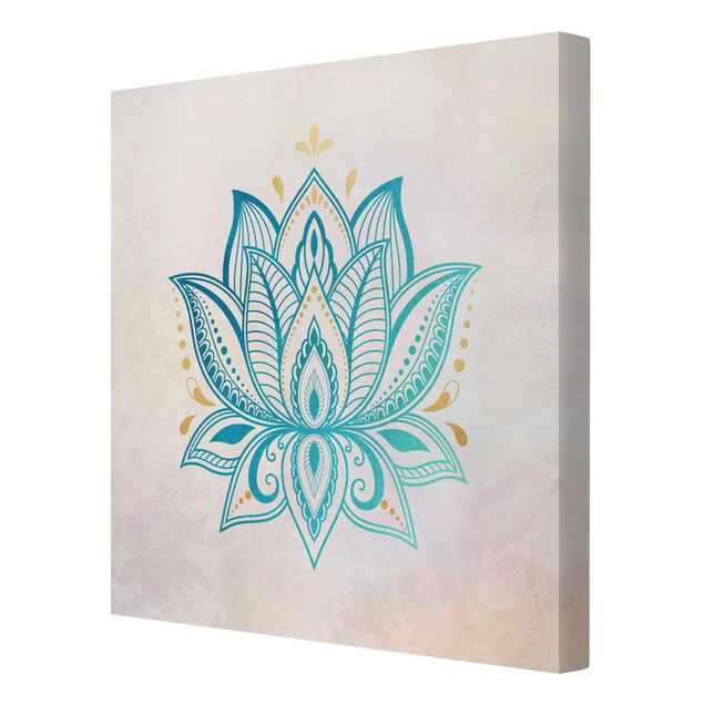 Obraz z niebieskim Lotus Ilustracja mandali złoto niebieski