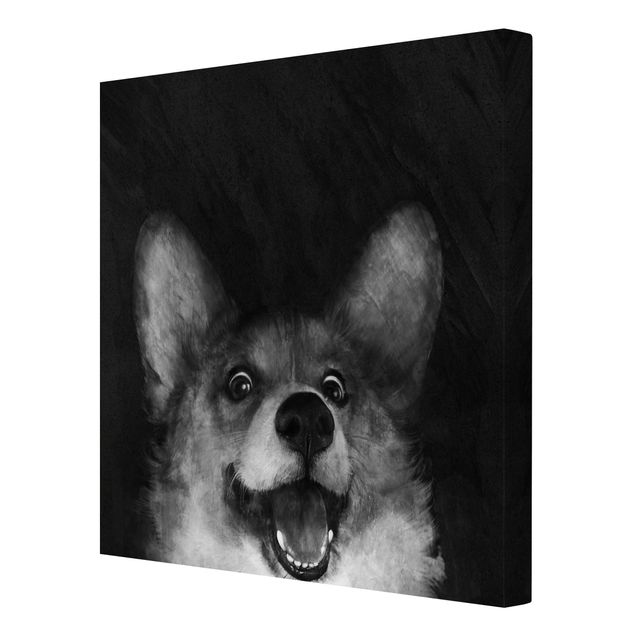 Czarno białe obrazki Ilustracja pies Corgi malarstwo czarno-biały