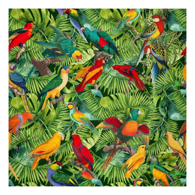 Obrazy dżungla Kolorowy kolaż - Papugi w dżungli