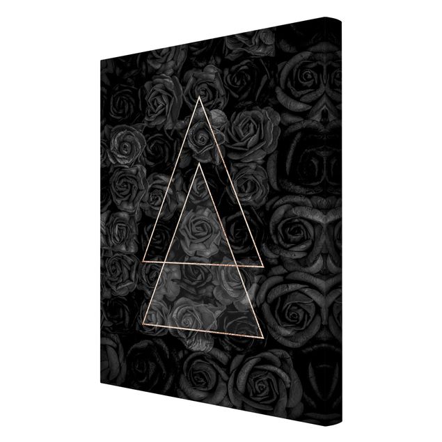 Obrazy kwiatowe Czarne róże ze złotymi trójkątami