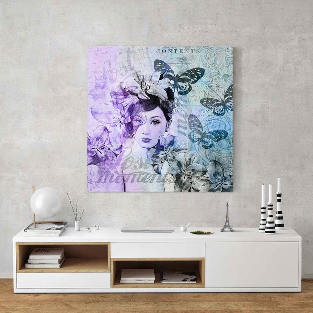 Obrazy motyl Shabby Chic Kolaż - Portret z motylami