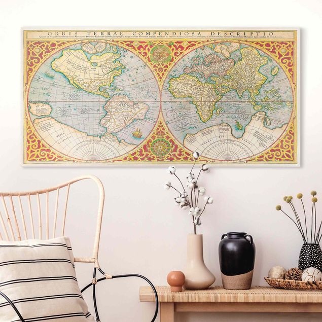 Dekoracja do kuchni Historyczna mapa świata Orbis Terrare Compendiosa Descriptio