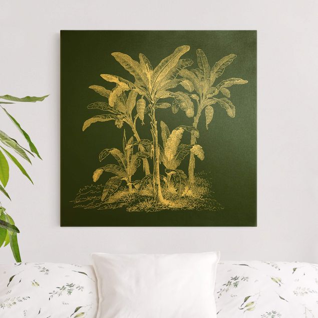 Dekoracja do kuchni Ilustracja przedstawiająca palmy bananowe na tle zieleni