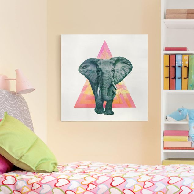 Dekoracja do kuchni Ilustracja przedstawiająca słonia na tle trójkątnego obrazu