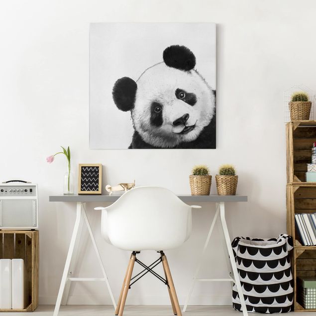Dekoracja do kuchni Ilustracja Panda Czarno Biała Malarstwo
