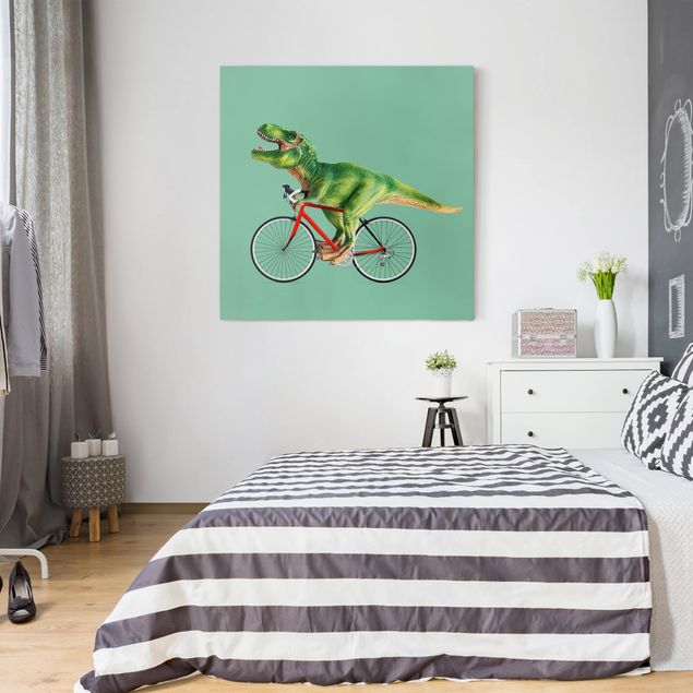 Nowoczesne obrazy do salonu Dinozaur z rowerem