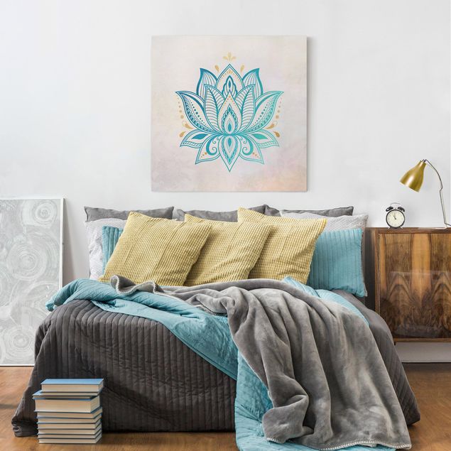 Obrazy duchowość Lotus Ilustracja mandali złoto niebieski