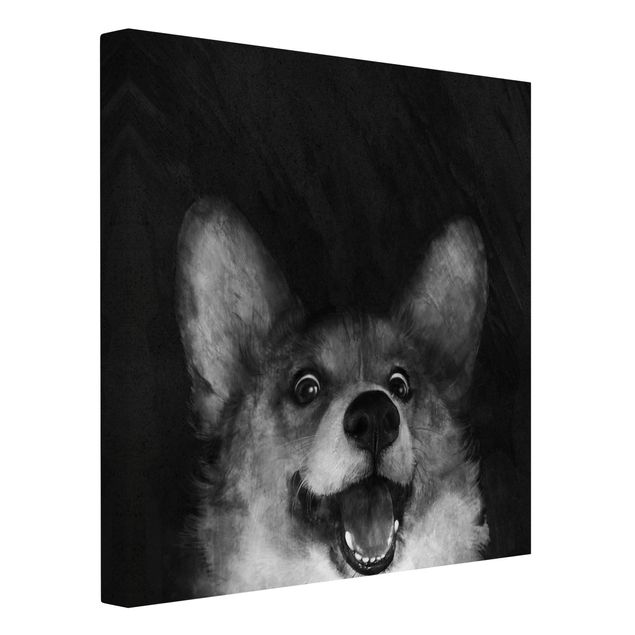 Zwierzęta obrazy Ilustracja pies Corgi malarstwo czarno-biały