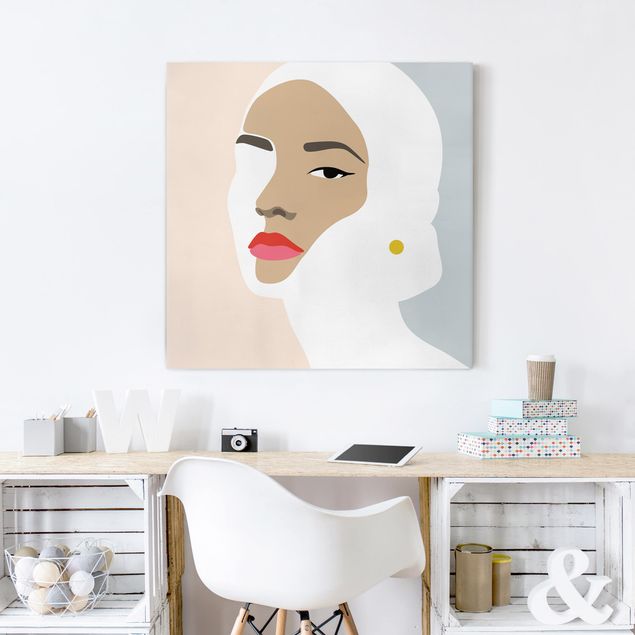 Obrazy do salonu Line Art Portret kobiety Pastelowa szarość