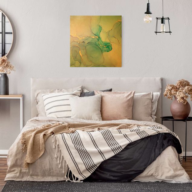 Obrazy nowoczesne Akwarela Pastelowy turkus z dodatkiem złota