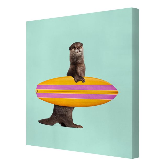 Obraz turkusowy Otter z deską surfingową