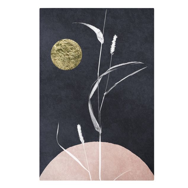 Obrazy motywy kwiatowe Złoty księżyc z trzcinami