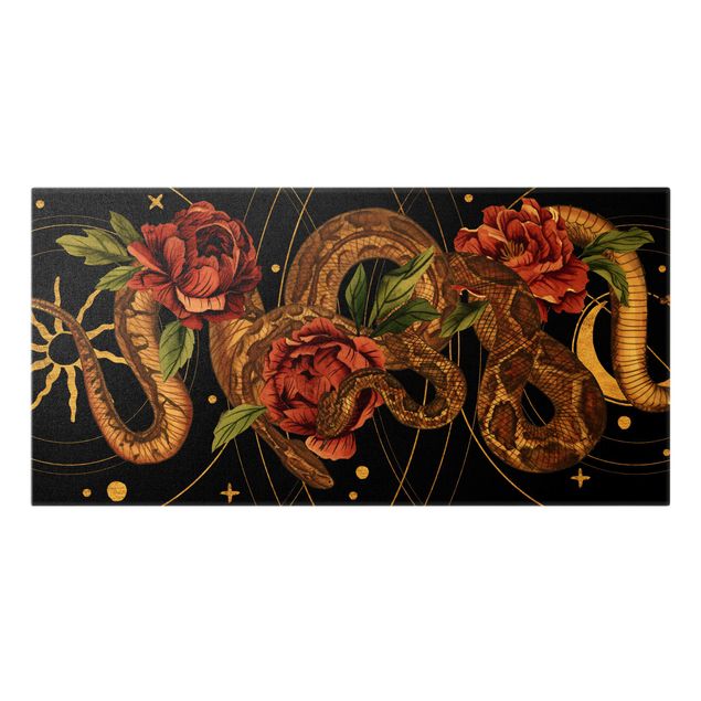 Obrazy z motywem kwiatowym Węże z różami przed czarno-złotym I