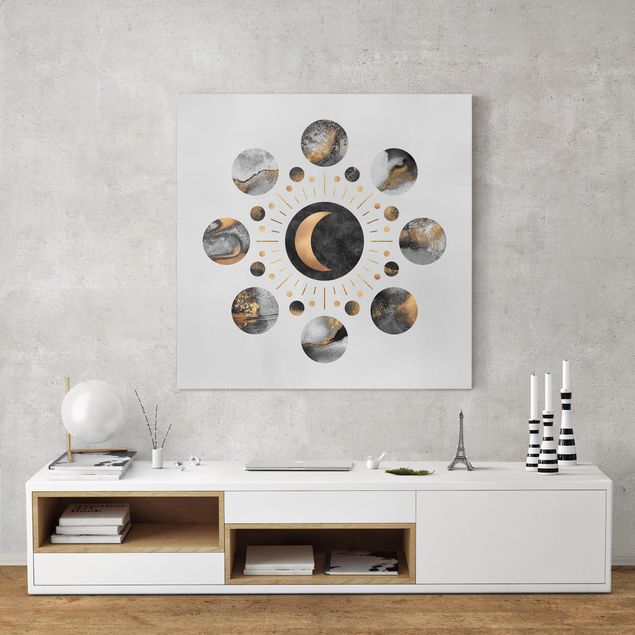 Obrazy do salonu nowoczesne Fazy księżyca Abstrakcyjne złoto