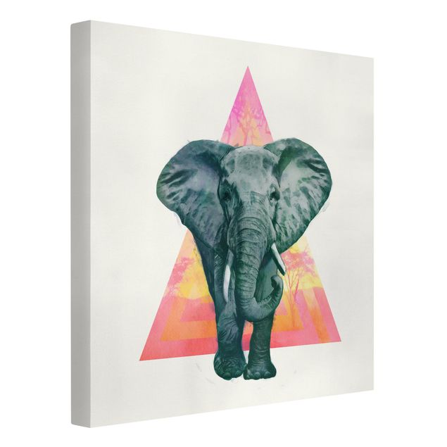 Obrazy nowoczesny Ilustracja przedstawiająca słonia na tle trójkątnego obrazu