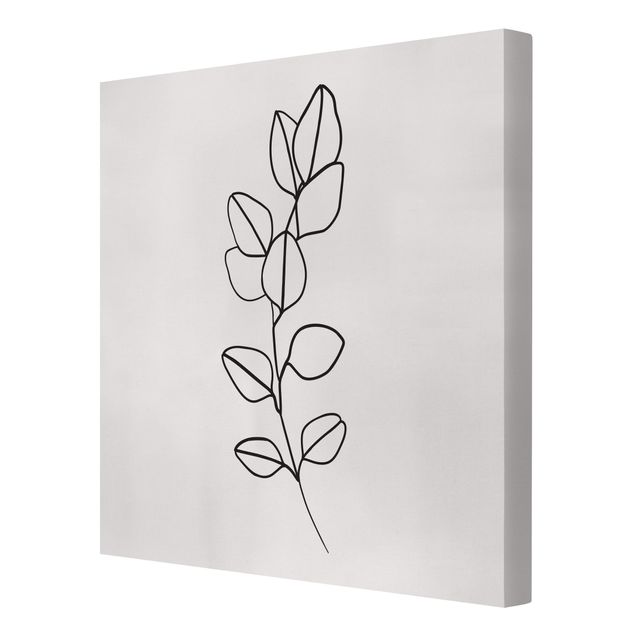 Obrazy z motywem kwiatowym Line Art Gałązka liści czarno-biały