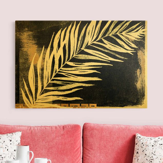 Obrazy z motywem kwiatowym List palmowy w czerni i złocie