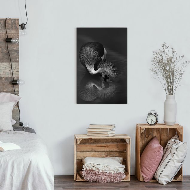 Obrazy nowoczesne Korona żurawia kokarda czarno-biały