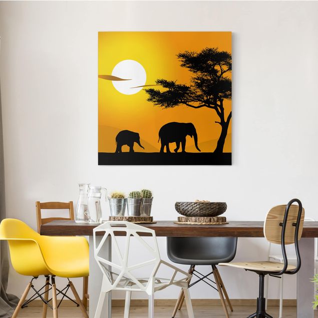 Obrazy do salonu Spacer na słoniach afrykańskich
