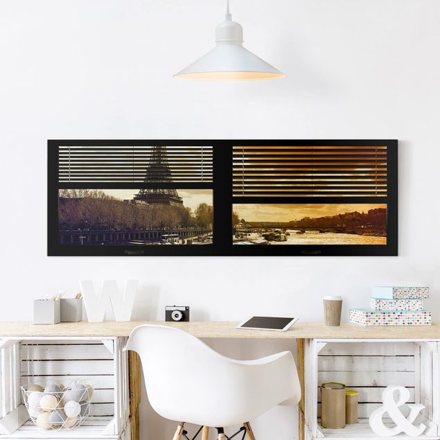 Nowoczesne obrazy do salonu Zasłony widokowe na okna - Paryż Wieża Eiffla Zachód słońca