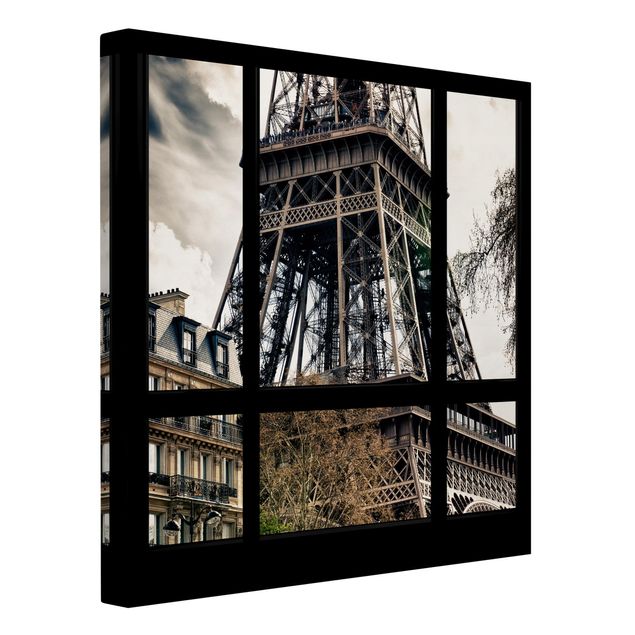 Obrazy paryża Widok z okna na Paryż - w pobliżu wieży Eiffla czarno-białe
