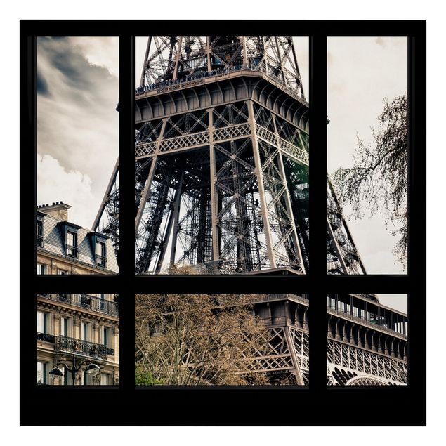 Obrazy na płótnie Paryż Widok z okna na Paryż - w pobliżu wieży Eiffla czarno-białe