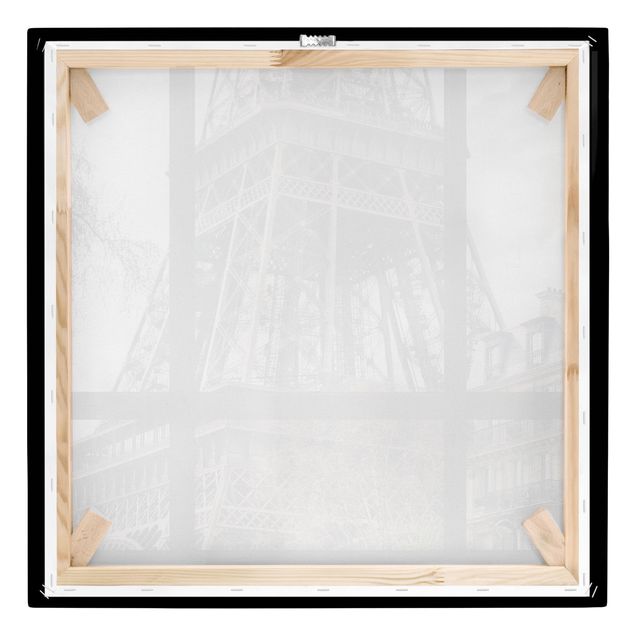 Architektura obrazy Widok z okna na Paryż - blisko wieży Eiffla czarny biały