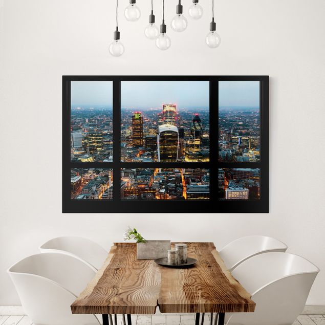 Nowoczesne obrazy do salonu Widok z okna na podświetloną panoramę Londynu