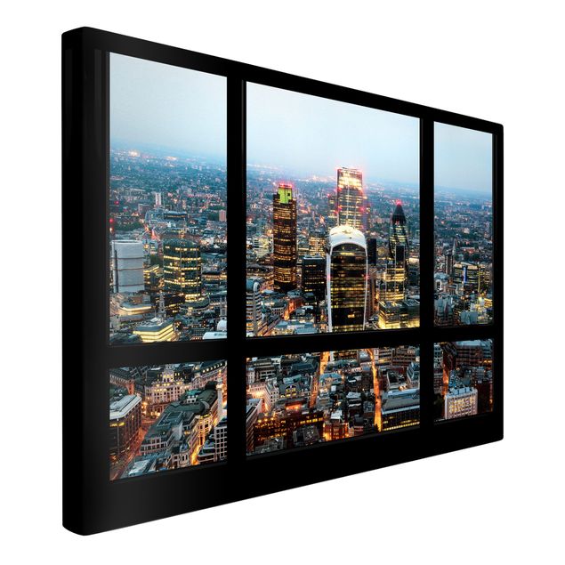 Obrazy nowoczesny Widok z okna na podświetloną panoramę Londynu