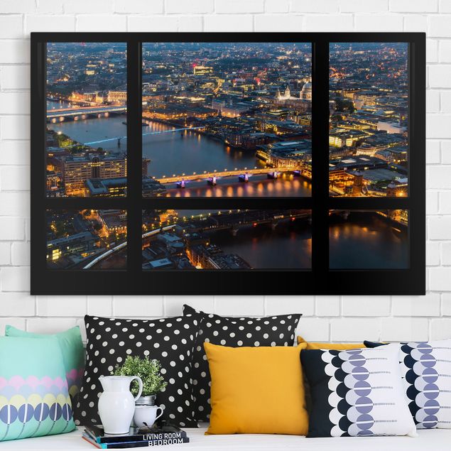 Dekoracja do kuchni Widok z okna na panoramę Londynu z mostami