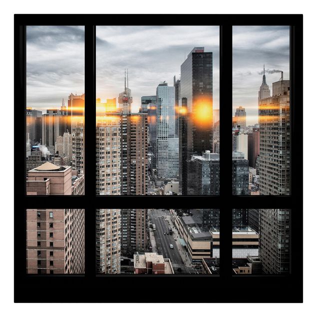 Obrazy Nowy Jork Widok z okna na Nowy Jork z odbiciem słońca