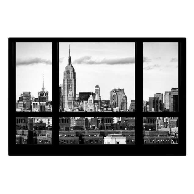 Obrazy Nowy Jork Widok z okna na panoramę Nowego Jorku czarny biały