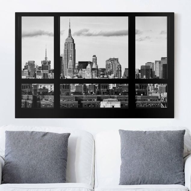 Obrazy na płótnie Ameryka Widok z okna na panoramę Nowego Jorku czarny biały